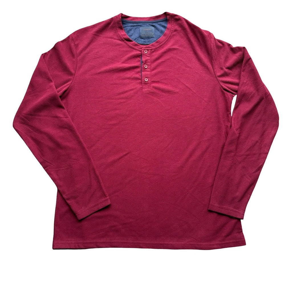 Nomad Shirt Size XL Burgundy Thermal Waffle Knit Henley Crew Neck Pullover